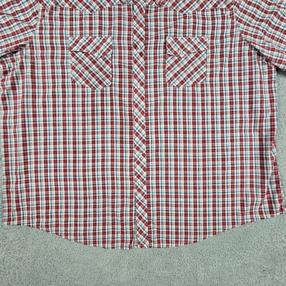 Wrangler Wrancher Western Shirt Mens 3XL Red Plaid Pearl Snap Casual‎ Cowboy - Picture 3 of 9
